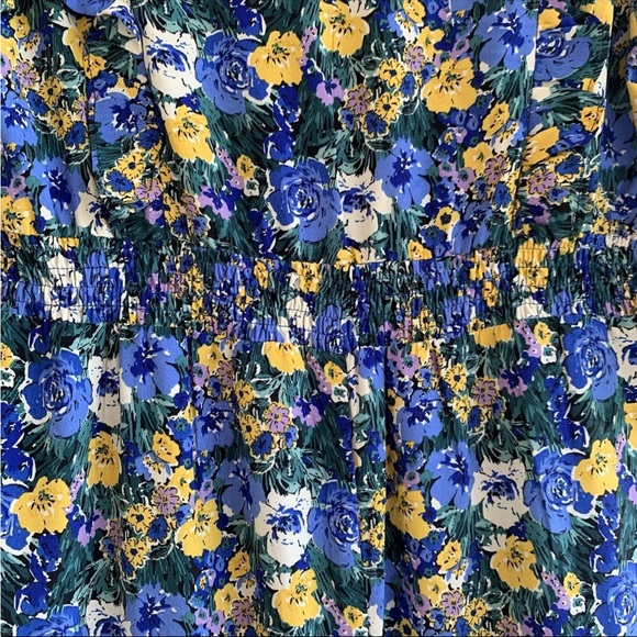 Code x Mode Maxi Blue Floral Dress size XS Puff Sleeves Elastic Waist V-neck - Picture 6 of 12